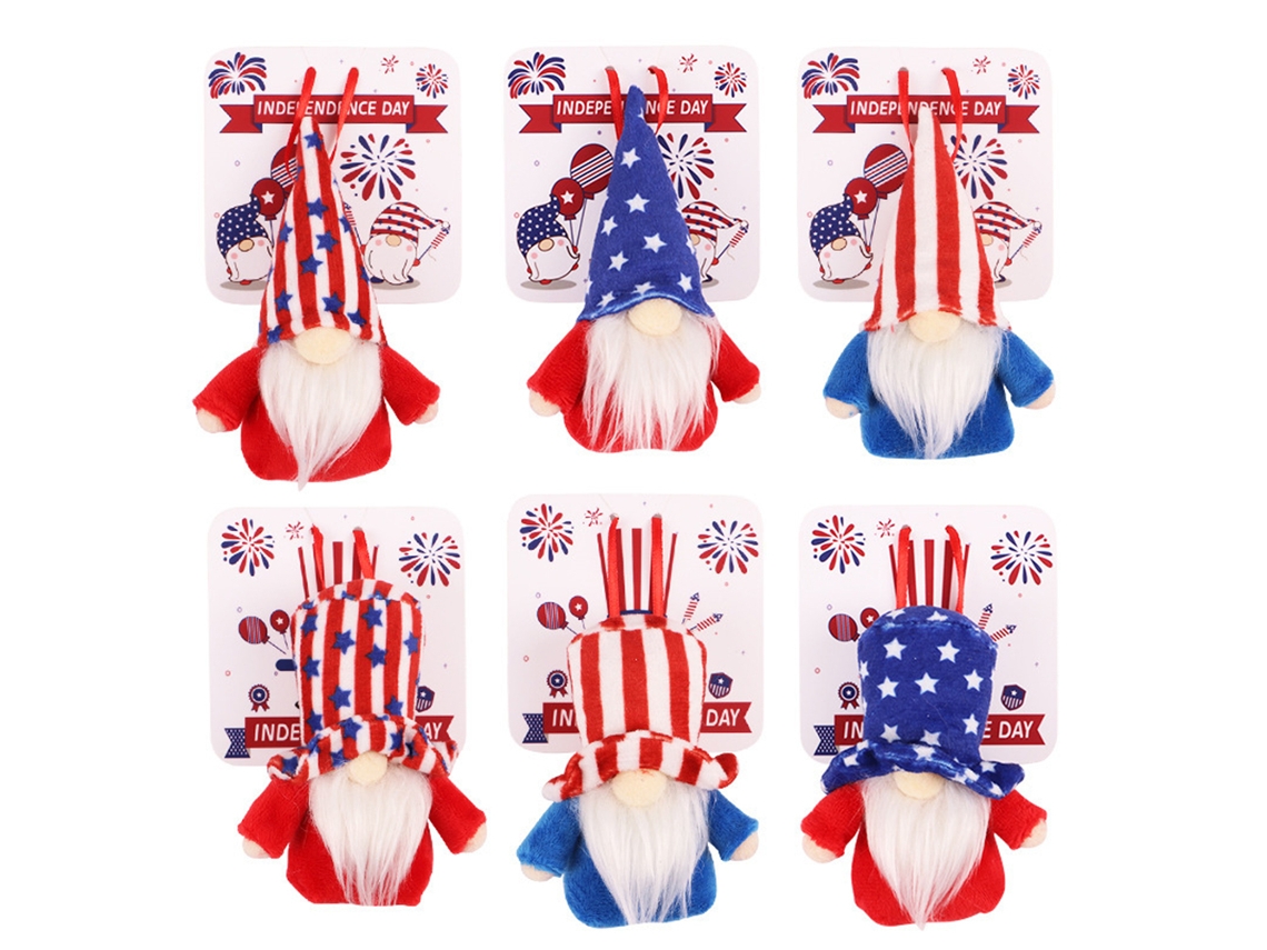 6 Colgantes Decorativos De Gnomos Patrióticos Para El Día De La Independencia De Ee. Uu. Con Tarjetas.