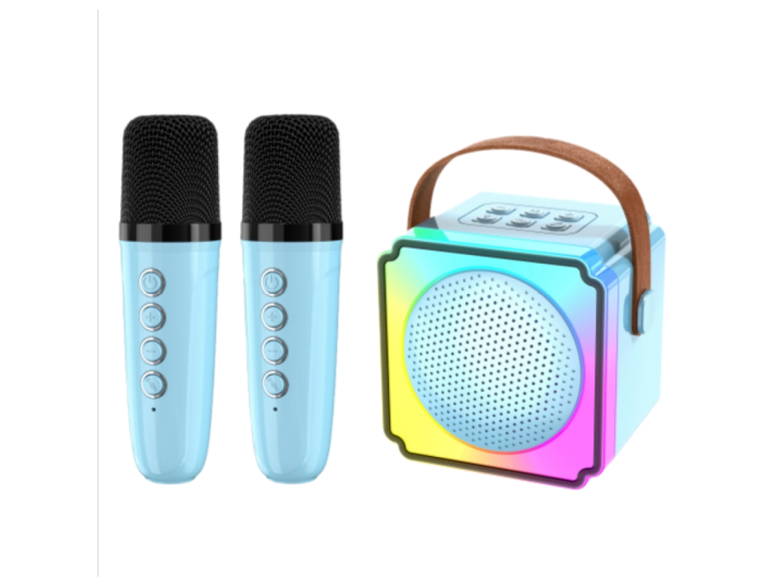 Máquina de karaoke portátil SSTRWGOOD para niños con 4 micrófonos inalámbricos y luces LED azul lago