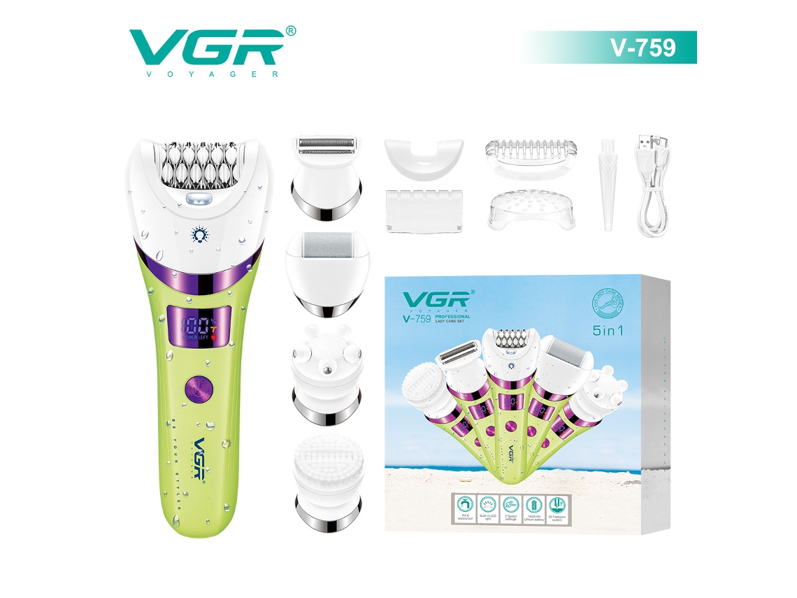Dispositivo eléctrico de depilación 5 en 1 para mujeres, resistente al agua, recargable, set de afeitadora multifuncional MDUG (verde)