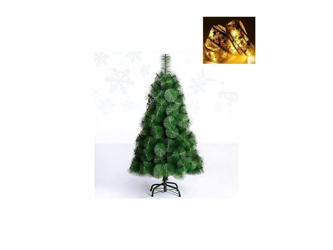 Árbol Pino De Navidad Verde de 150cm 1.5m Cinta de Luz 5m Blanco Cálido