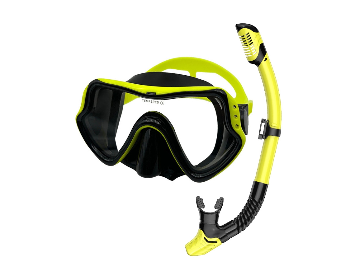 Máscara de buceo antivaho Siurn, set de snorkel seco amarillo y negro