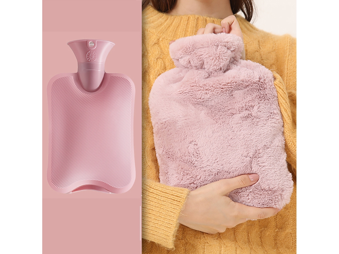 Bolsa de agua caliente con funda, 2 l, de goma, con funda suave, bonita funda y botella para cama, para adultos y niños, para el dolor de espalda, B