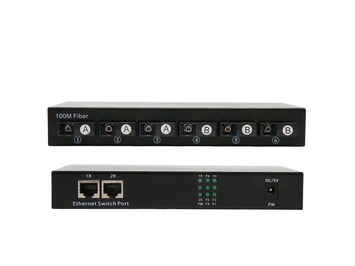 Conmutador Ethernet De Fibra Óptica Con 6 Puertos Ópticos Y 2 Puertos Eléctricos, Transmisión De 1310 Nm/recepción De 1550 Nm, Cable De 25 Km Con Enchufe Británico.