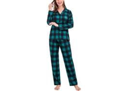 2026altiro-Pijama familiar navideño con cuello bajo, mangas largas, estampado a cuadros verde oscuro, talla S para mujer