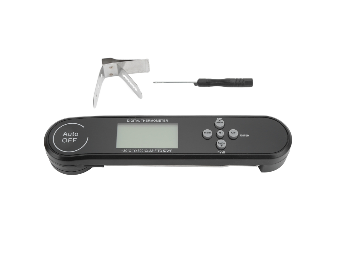 Termómetro digital multifuncional para cocina con sonda giratoria de 180°, con rango de lectura de -5 °C a 300 °C.