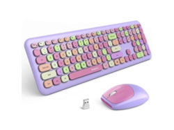 Juego de teclado y ratón Bluetooth morados, diseño retro, teclados inalámbricos portátiles y teclados numéricos. Everley891
