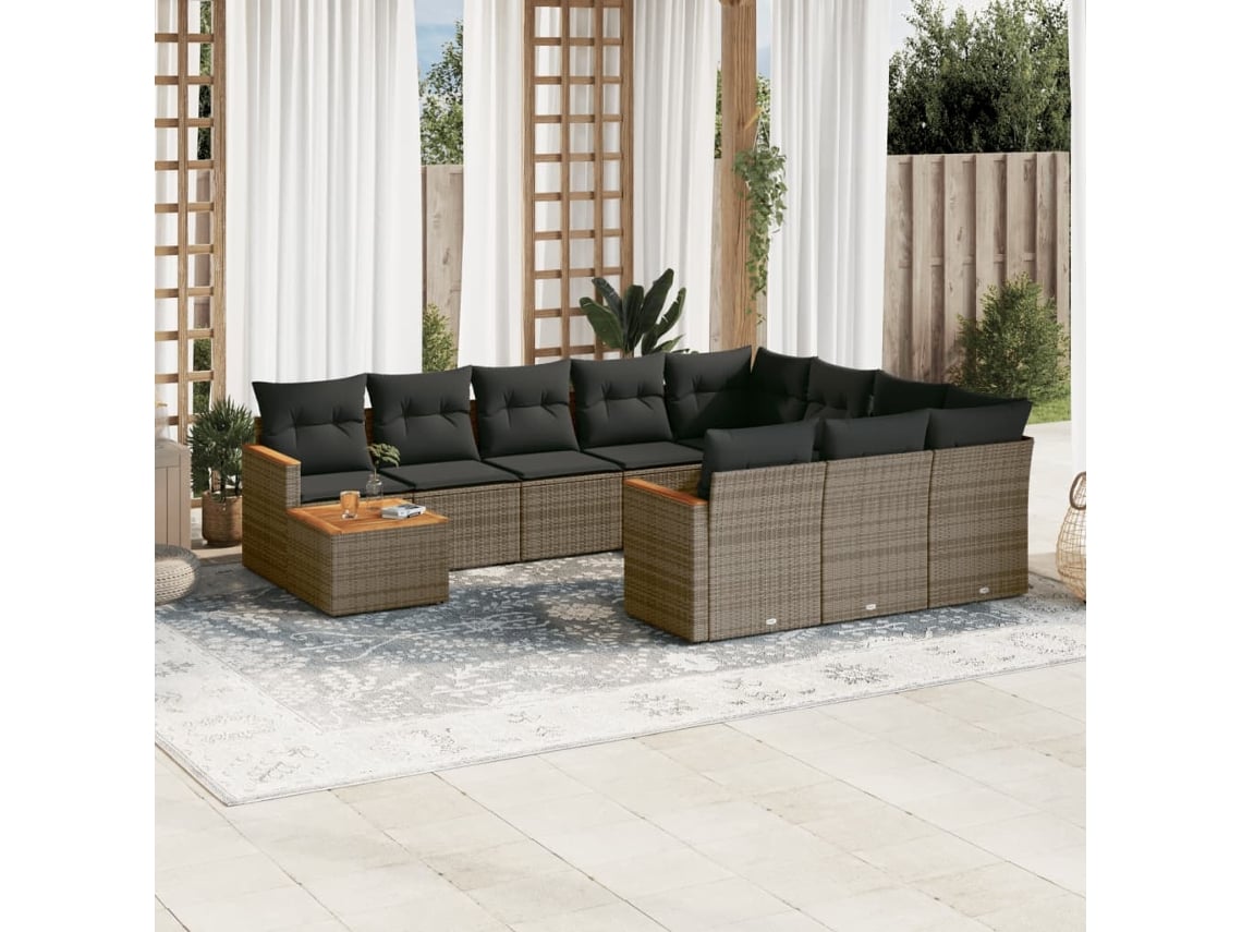 Conjunto de sofás de jardín de 11 piezas DKD Home Decor con cojines de mimbre gris