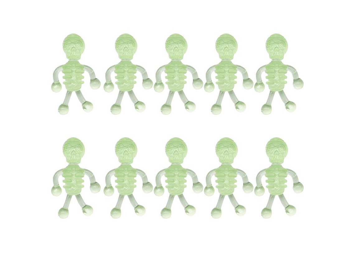 10 esqueletos pequeños, luminosos y elásticos de juguete para Halloween