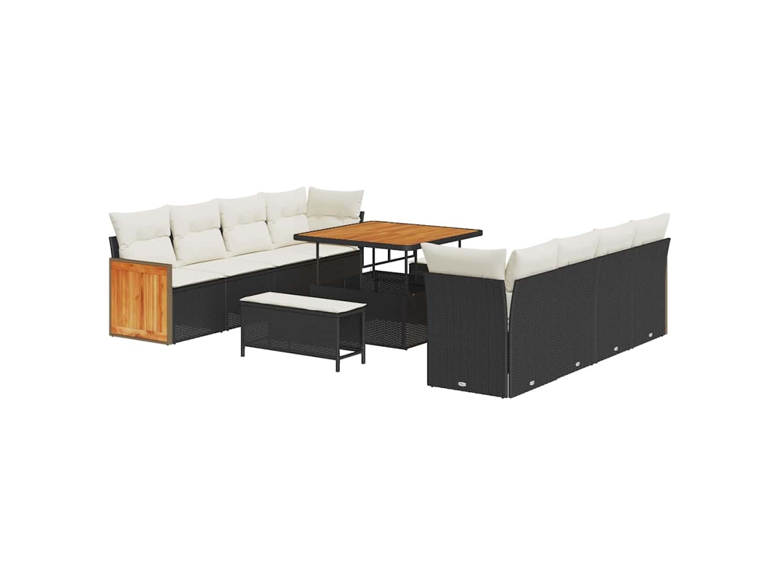 Maison Exclusive - Conjunto de sofás de jardín con cojines, 11 piezas, negro y crema