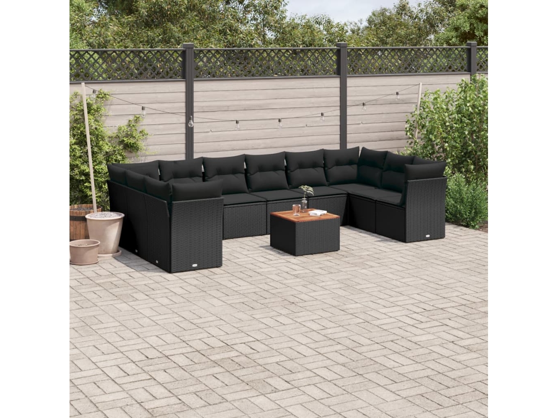Conjunto de sofás de jardín de 11 piezas DKD Home Decor con cojines de mimbre negros