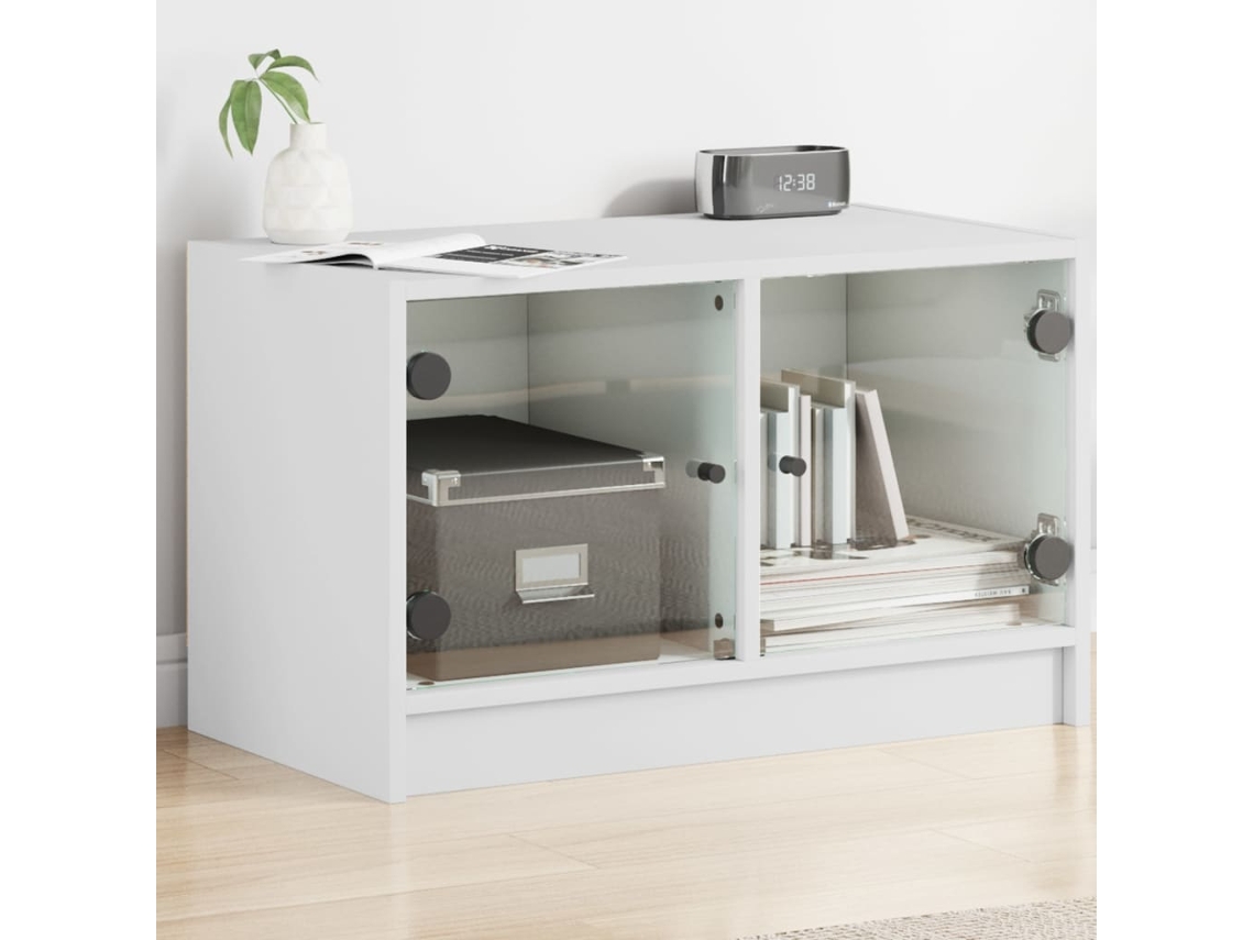 Mueble De Tv Con Puertas De Vidrio Blanco 68x37x42 Cm