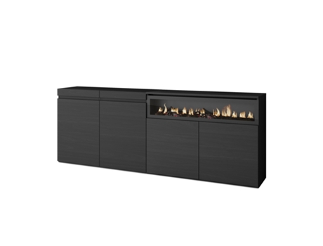 Aparadores para salón 200x75x35cm 4 Puertas Chimenea eléctrica Negro