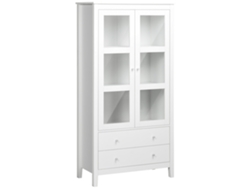 Aparador Expositor Con Puertas De Cristal, 3 Estantes, 2 Cajones, Blanco, 80x40x160