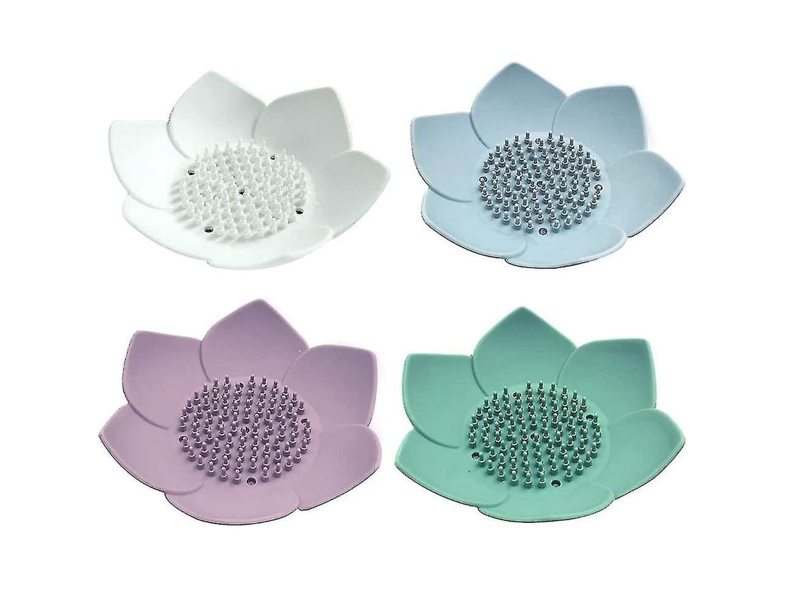 Juego de 4 jaboneras de silicona para baño, con forma de flor, Mdug