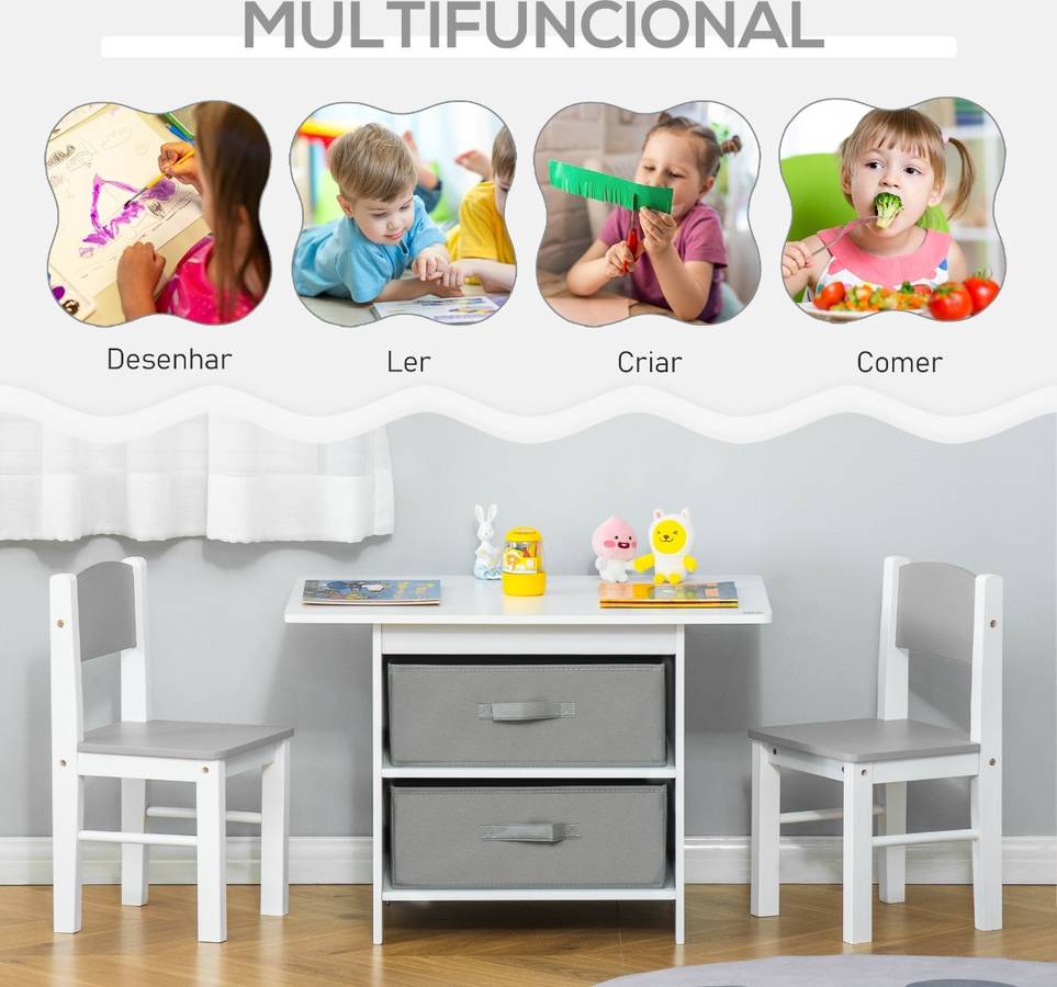 Conjunto de Mesa Infantil HOMCOM 312-055 (Blanco - 71x48x49 cm)