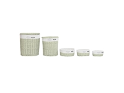 Set 5 Cesta Ropa Mimbre Poliester Verde 51x37x56cm
