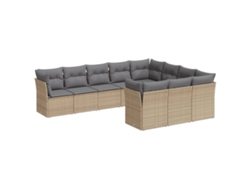 Conjunto de 10 sofás de jardín con cojines de mimbre, beige, EXCLUSIVO DE LA CASA