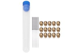 Kit de 15 boquillas de latón (0,02 pulgadas) y 5 agujas de limpieza de acero inoxidable (0,01 pulgadas) para impresora 3D | Sin marca