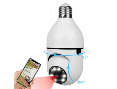 2-en-1 Hogar Wifi Cámara Bombilla 360 Grados IP66 Impermeable Inalámbrico Blanco