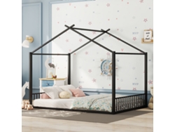 Cama Metálica De 140x200 Con Barandillas De Seguridad Negras.