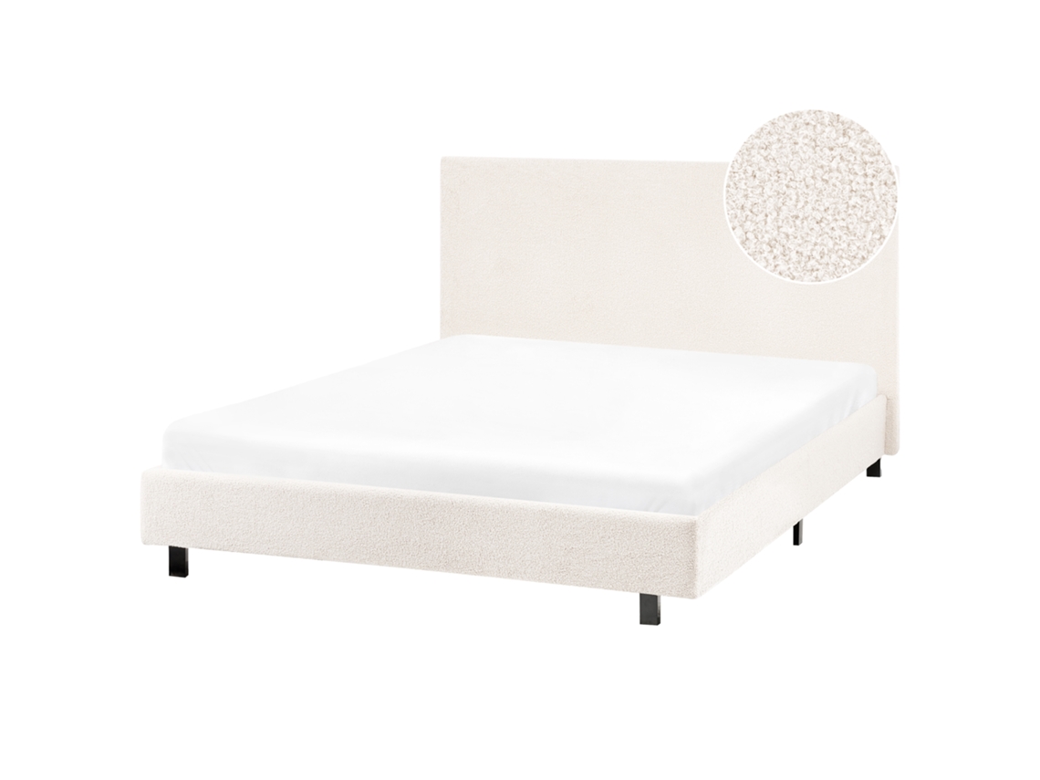 Cama De Casal Beliani Albi De Bouclé Branco 120x200