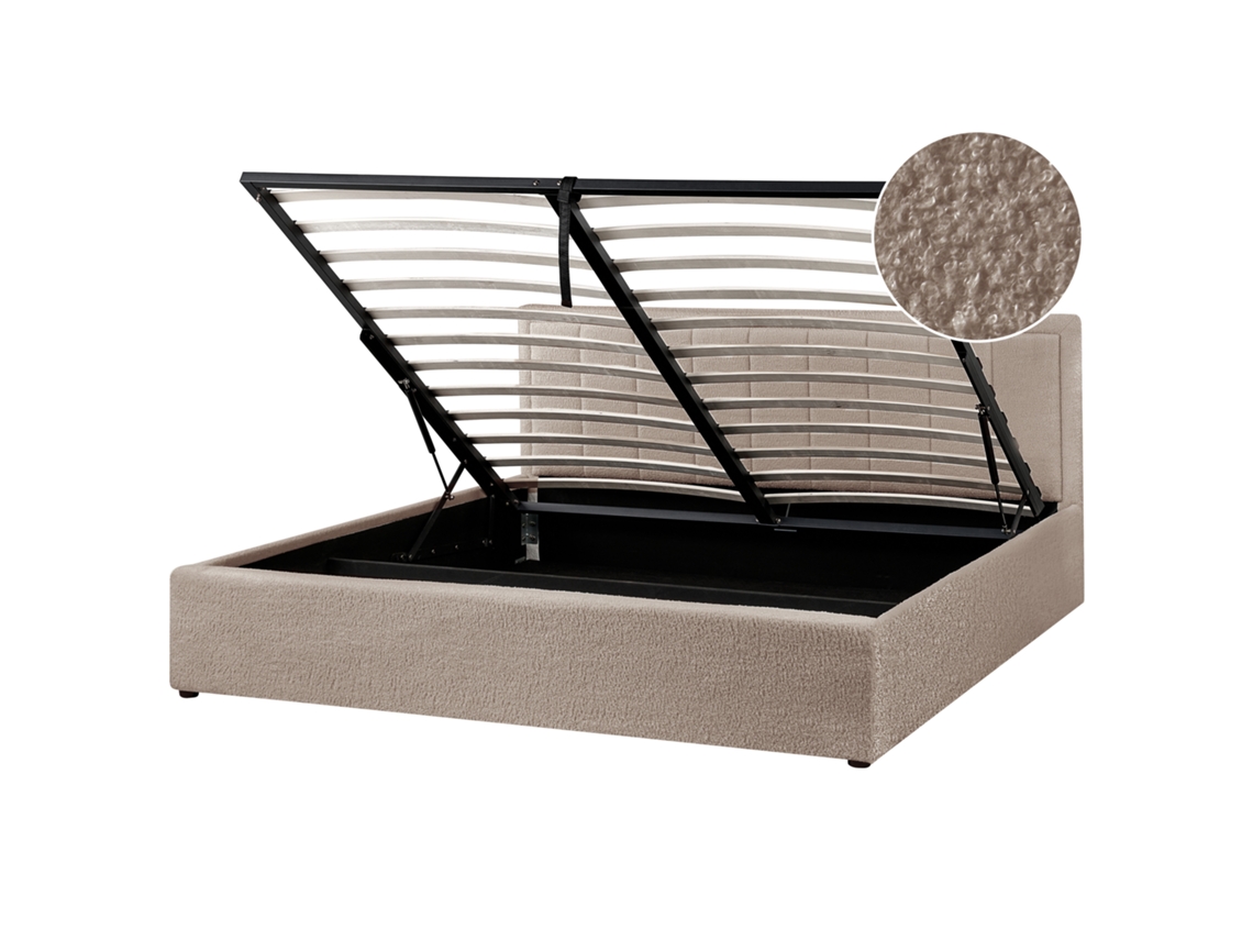 BELIANI Cama doble Montlaur de Bouclé Crema 189x216x89