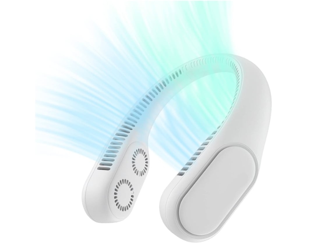 Ventilador de cuello portátil sin aspas, cuatro turbos, diseño portátil mejorado, 4000 mAh, recargable, color blanco USHION