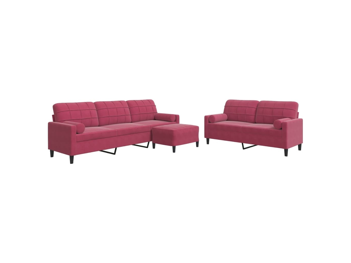 Exclusivo de Maison - Juego de sofá de 3 piezas con cojines y almohadones, terciopelo rojo intenso.
