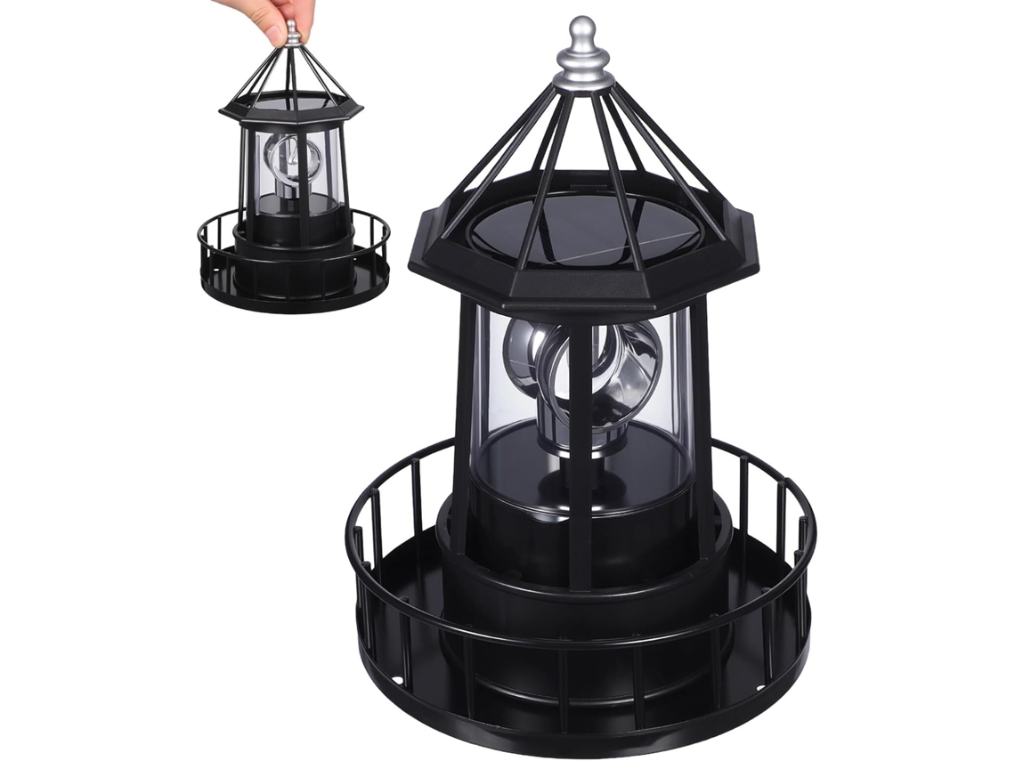 Gran luz LED solar giratoria para exteriores, fabricada en resina y hierro, ideal para la decoración de Gokoco.
