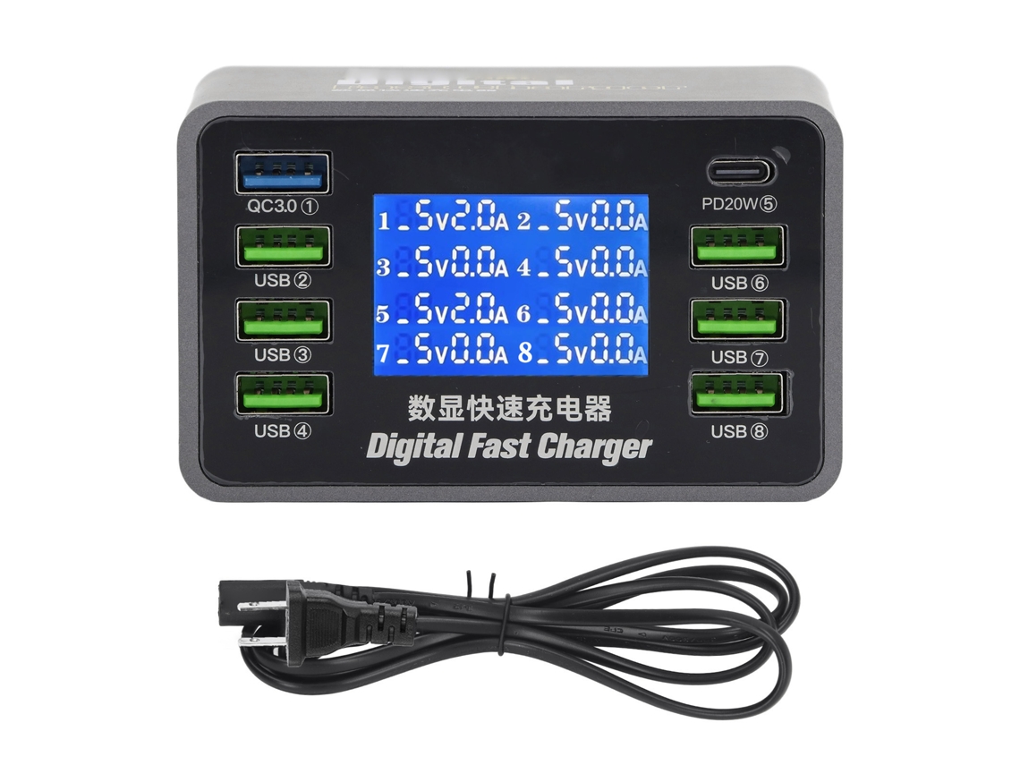 Cargador Usb Digital De 8 Puertos, 50 W, Carga Rápida Qc3.0 Pd, 100-240 V, Enchufe Estadounidense.