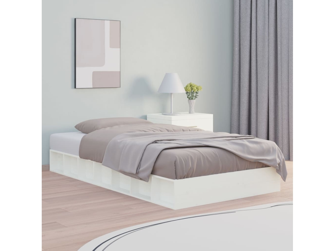 Estructura De Cama Doble De Madera Maciza Blanco 135x190 Cm