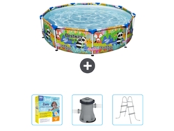 Piscina BESTWAY Round Steel Pro - 274 x 66 cm - Animal print - Incluida Paquete de mantenimiento - Bomba - Escalera