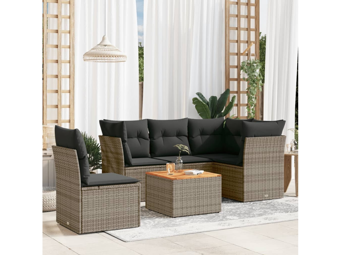 Conjunto de sofá de jardín con cojines de mimbre gris, Dkd Home Decor