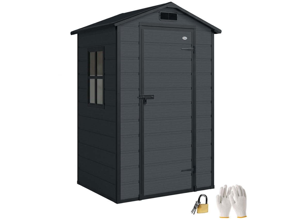 Caseta De Herramientas Con 2 Puertas, Ventanas Y Ventilación, De Aluminio Pp, 128x104x196cm, Gris Oscuro.