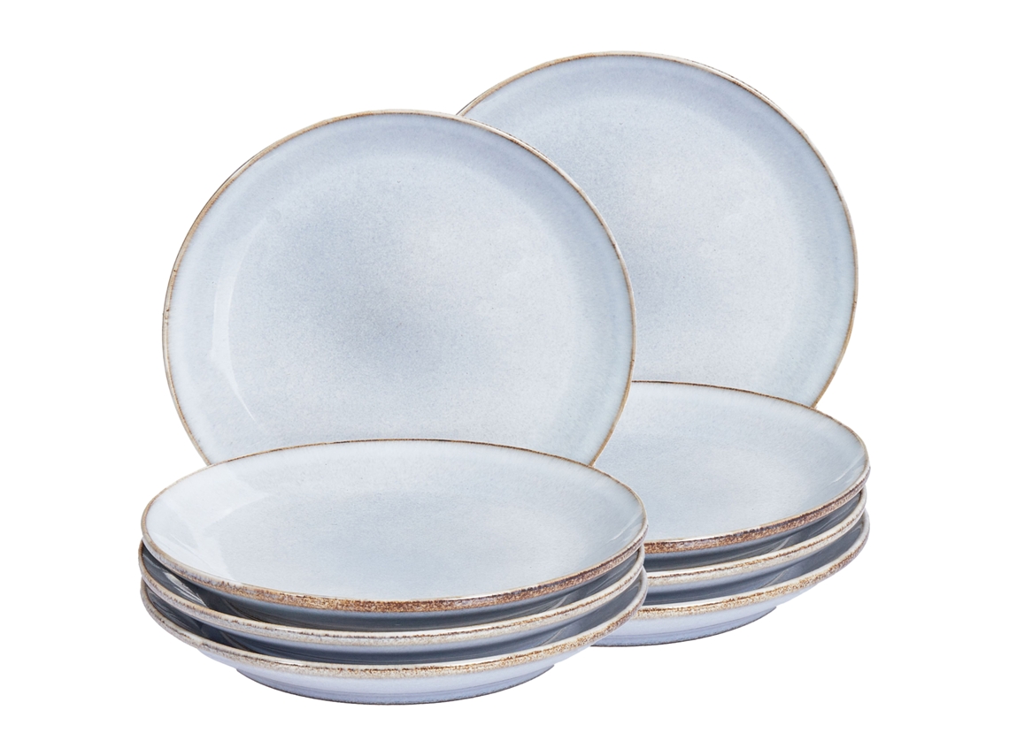Juego de 8 platos de postre de gres Beliani Juniper en azul claro