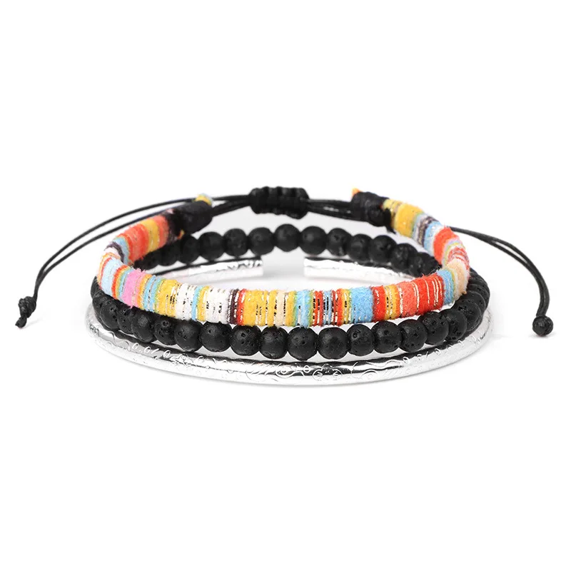 Pulsera Tejida A Mano Con Una Combinación De Piedras Volcánicas De Lava Coloridas.