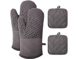 Juego De 4 Guantes De Horno De Silicona Gruesa, De Algodón, Resistentes Al Calor Y Antideslizantes.