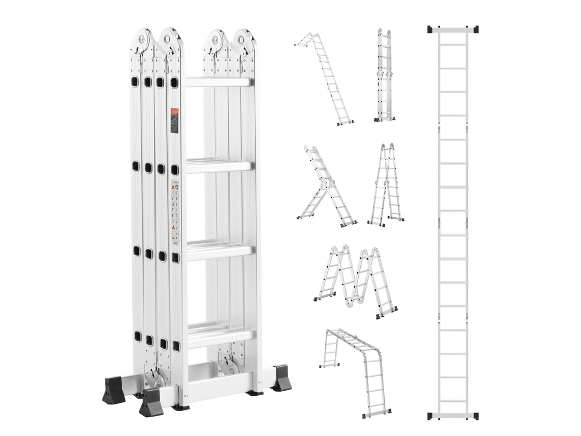 Escalera plegable multiusos Succebuy 7 en 1, 4 peldaños, alcance de 4,8 m