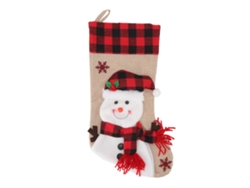 Calcetín Navideño De Yute Rojo A Cuadros En 3d Con Muñeco De Nieve Para Decoración Festiva