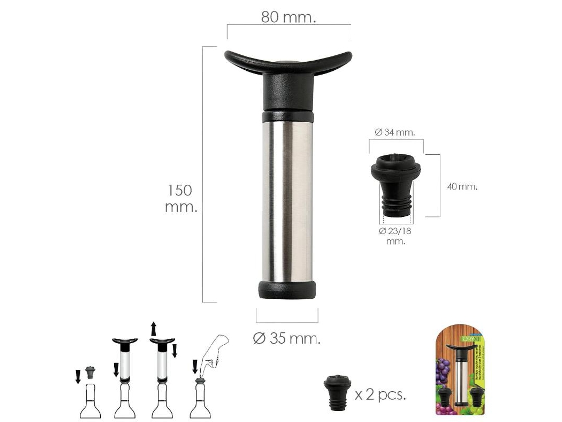 Bomba Vacio Vino Acero Inoxidable Con 2 Tapones ORYX