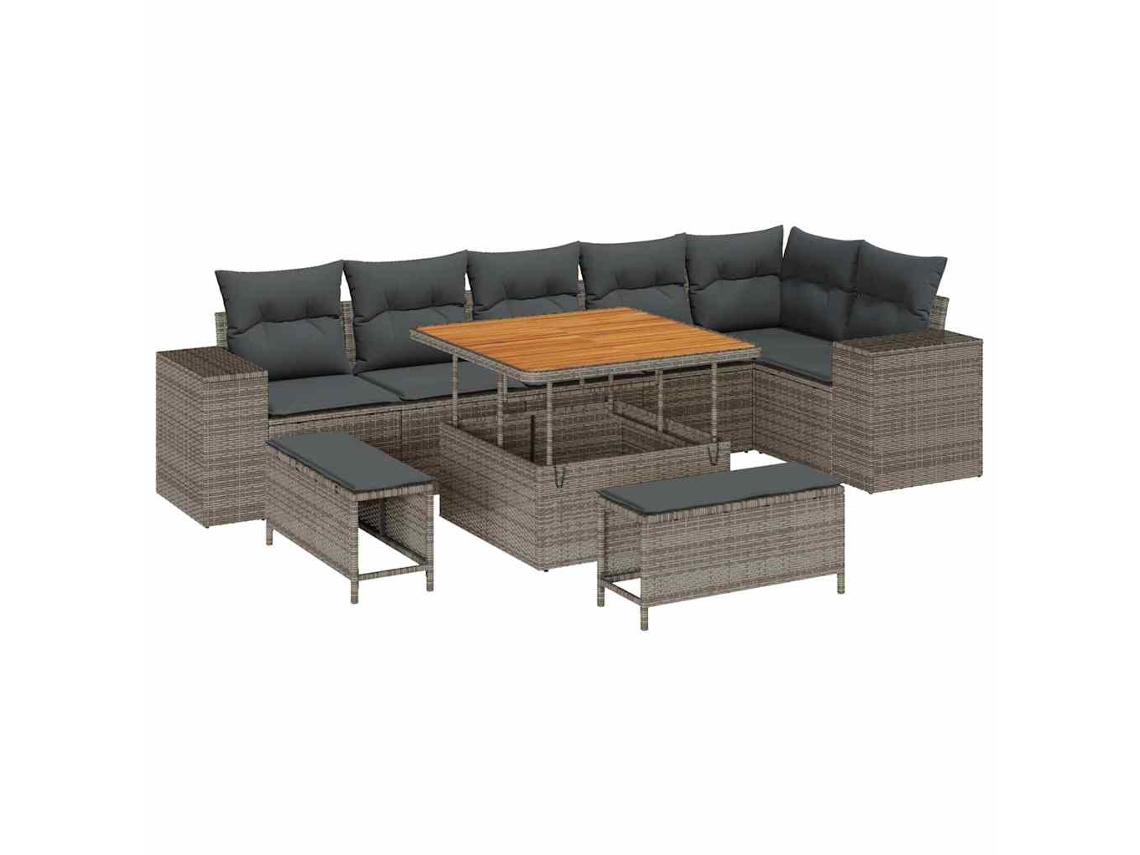 Maison Exclusive - Conjunto De Sofá De Jardín Con Cojín 9 Pcs Gris Ratán Sintético