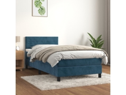 Cama Box Spring Con Colchón Terciopelo Azul Oscuro 80x200 Cm