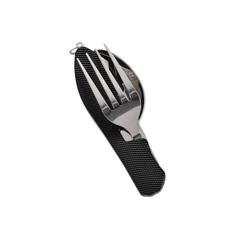 (negro) Juego De Vajilla Plegable Para Acampar De Acero Inoxidable 4 En 1, Juego De Vajilla De Bolsillo