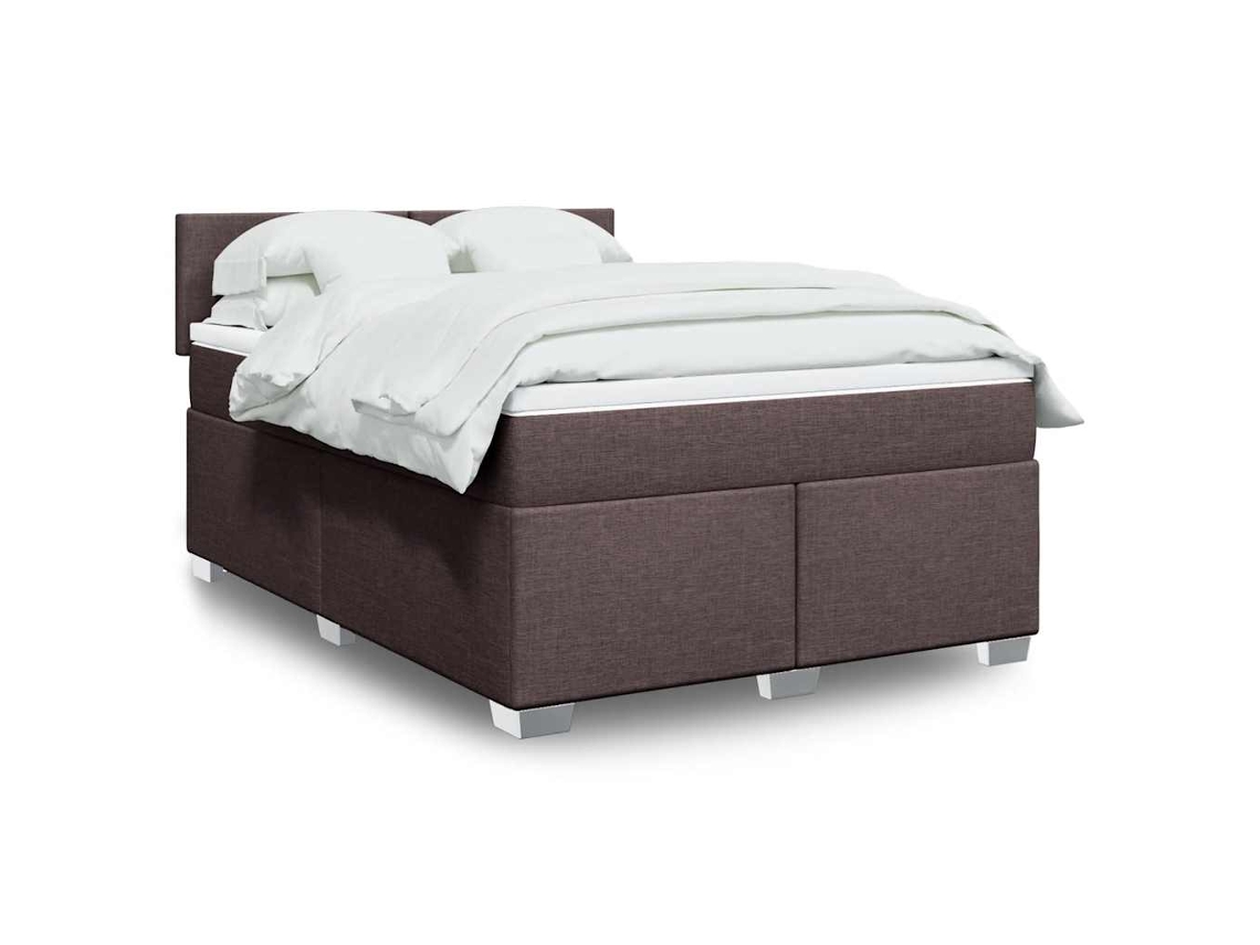 Cama Box Spring Con Colchón Tela Marrón Oscuro 140x190 Cm