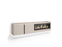 Mueble para TV, 212x35x50cm, para televisores de hasta 80'', chimenea eléctrica XXL, de pared, LED, color beige.