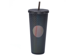 Vaso de plástico de 710 ml con tapa y pajita, vaso transparente láser reutilizable para café y batidos JEIIBRZUI
