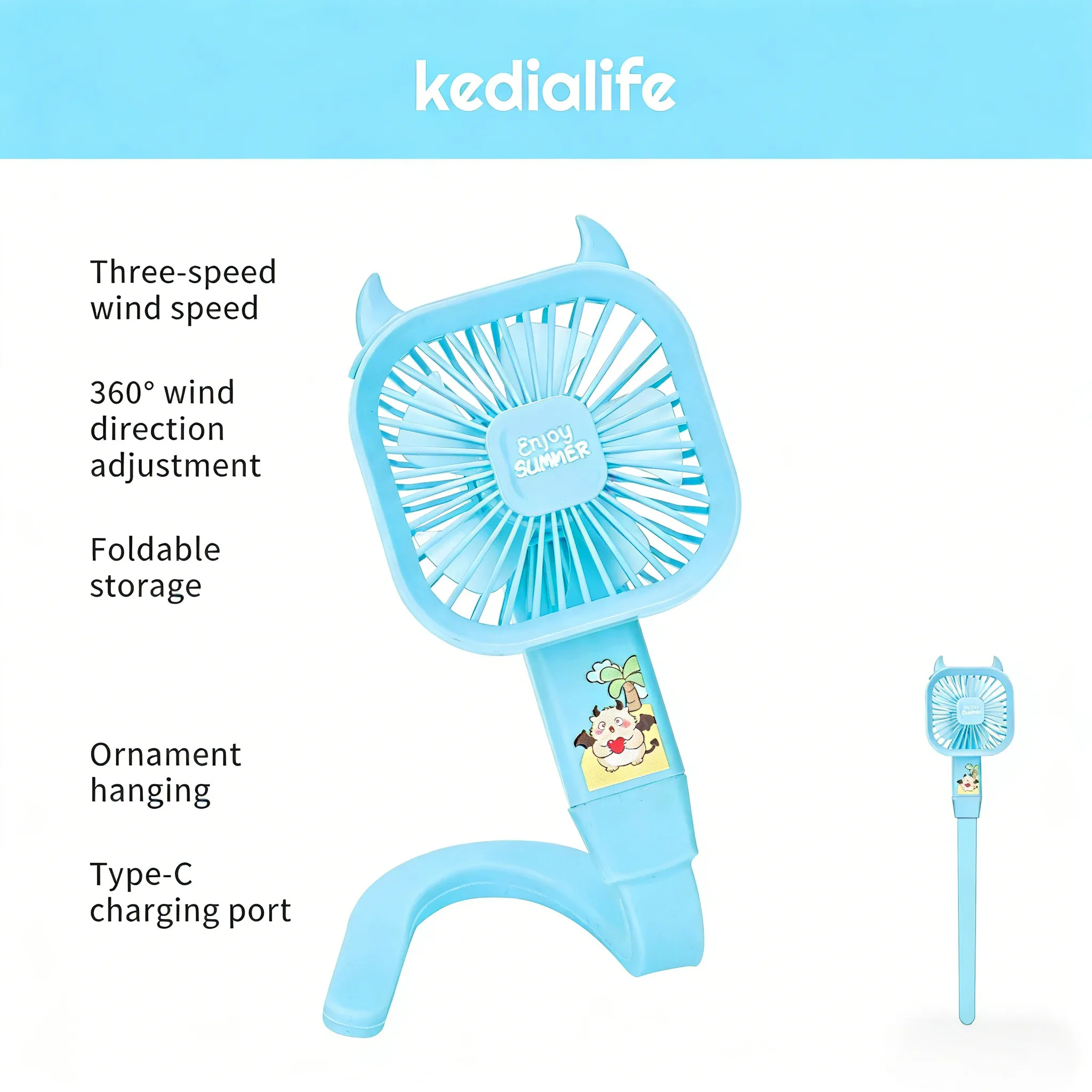 Ventilador Portátil Mini Para Bebés, Recargable Por Usb, Con Rotación De 360°, Flexible Y Portátil.