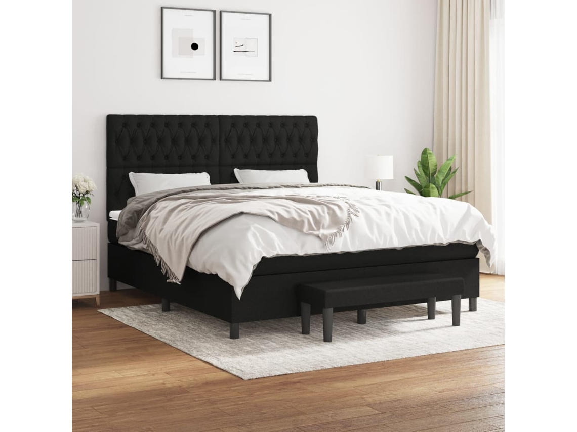 Cama Box Spring Con Colchón Tela Negro 180x200 Cm
