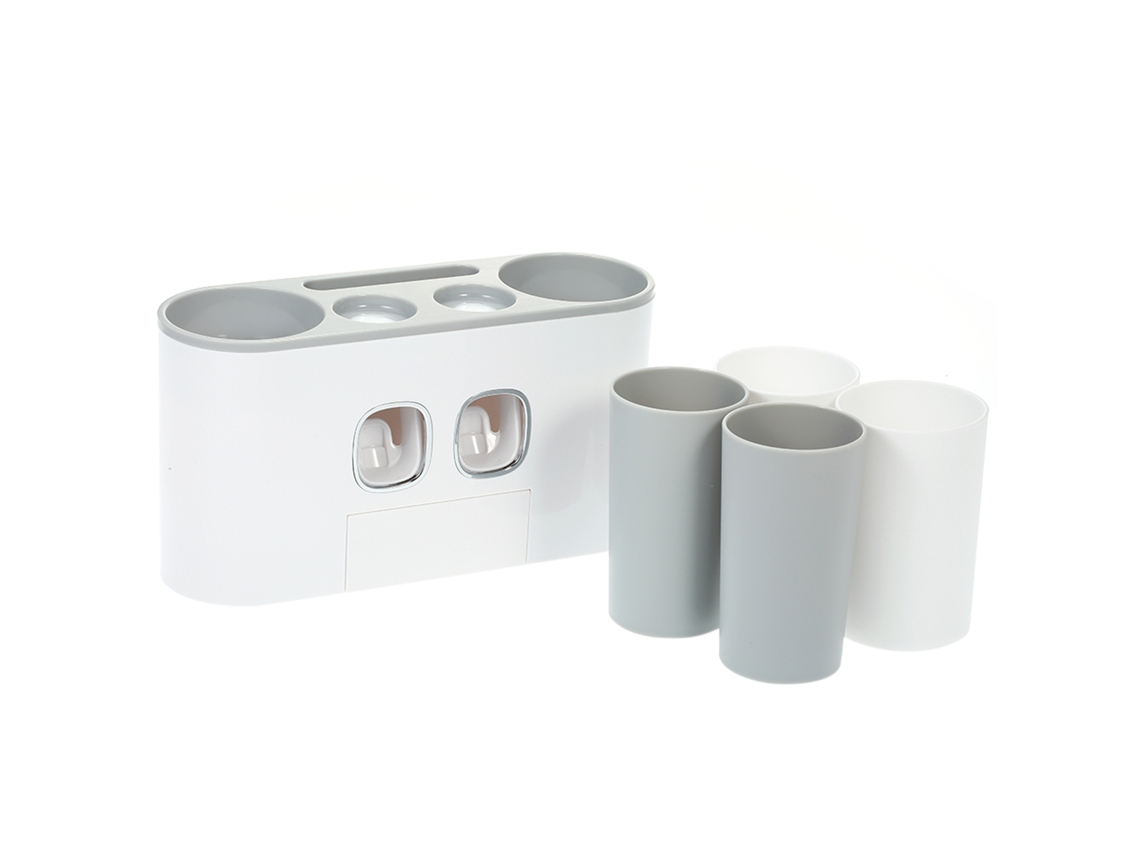 Soporte De Pared Gris Para Cepillos De Dientes Con Dispensador Automático Y Vaso