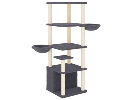 Rascador para gatos con postes de sisal gris oscuro 147 cm VIDAXL